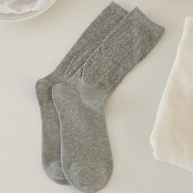 Simple And High-End ~ Early Autumn Diamond Lattice Small Fragrance Style Socks Women'S Hollow Mesh Calf Pile Socks