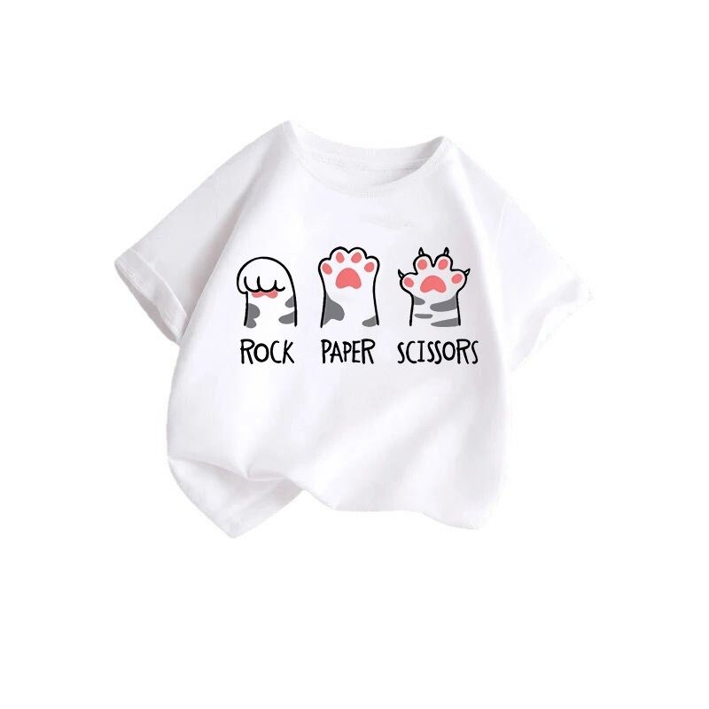 

New Summer Style Cat Print Candy Color Fun Round Neck Short Sleeve Kids T-Shirt 100