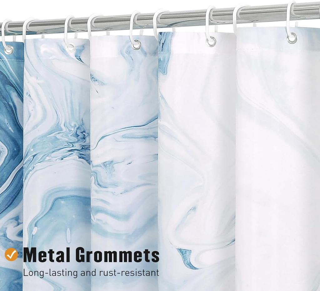 Blue Marble Shower Curtain, Modern Ombre Fabric, Abstract Chic Watercolor Design for Luxury Summer Bathroom Decor