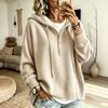 Women's Color Long Sleeve Hooded Button Loose Sweater Top