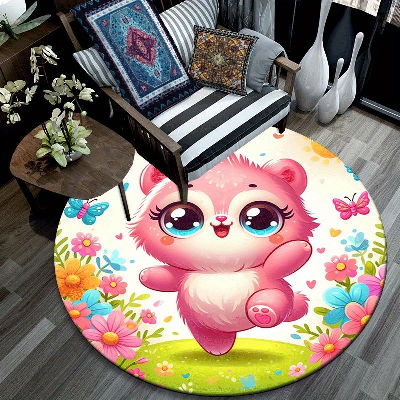1pc Soft, Absorbent & Non Slip Pink Bear Round Rug Soft Circle Rug for Living Room & Bedroom Decor, Chair Mats, and Unforgettable Home Gifts