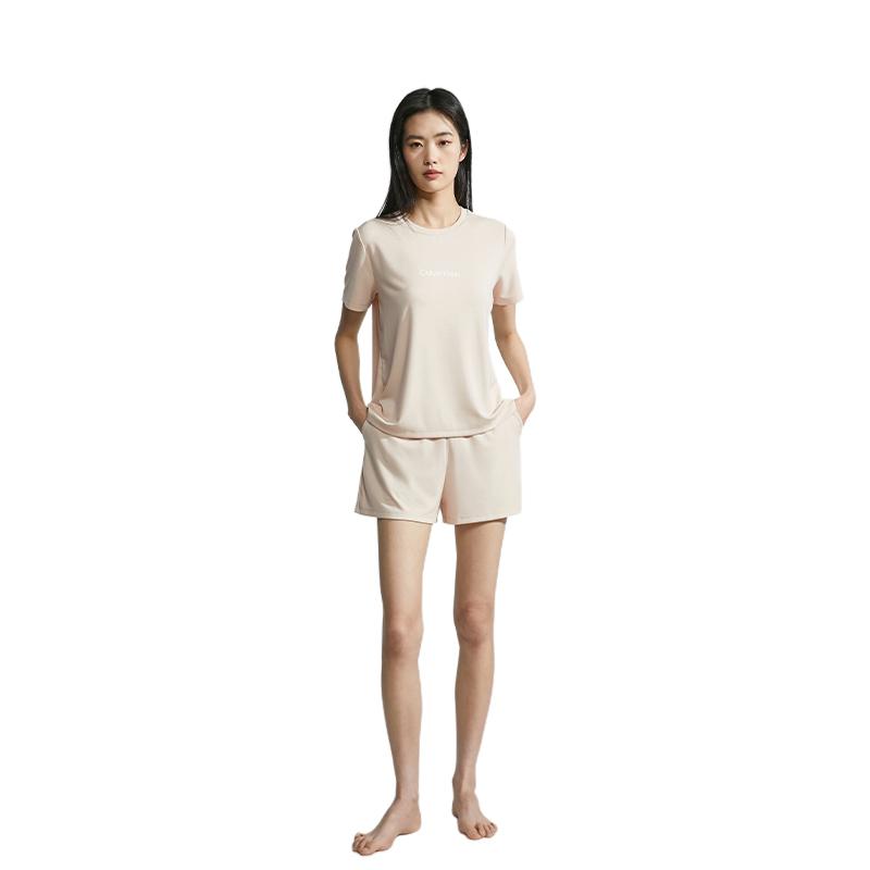Calvin Klein Cooling Antibacterial Ice Beauty Series Soft Breathable Home Short Sleeve Pajama Top Women Tops Oat-Milk AD0007ACI