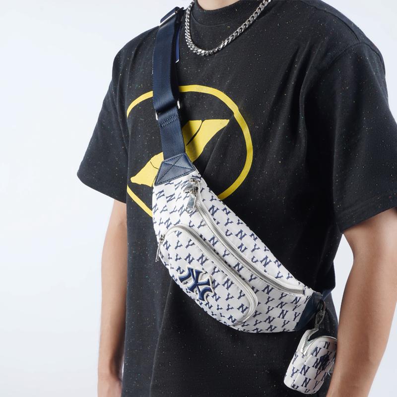 New MLB Monogram Collection Polyester Combo Bag, One Shoulder Crossbody Fanny Pack Regular Unisex Cream White 3AHSM012N-50CRS