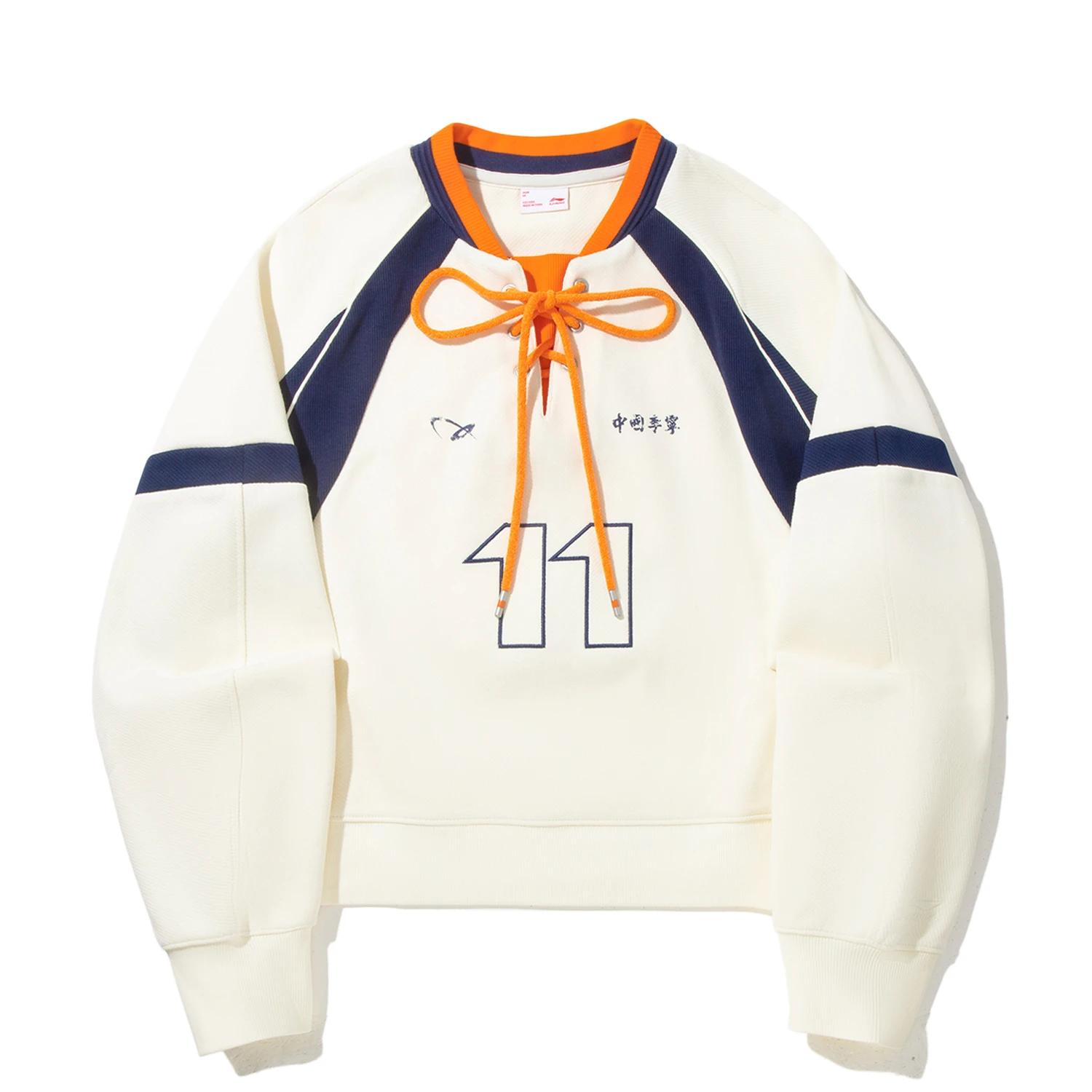 Li Ning Sweatshirts Women s M Of Pearl White/Deep Blue/Carrot Orange Moderate Regular AWDVE50-1 L