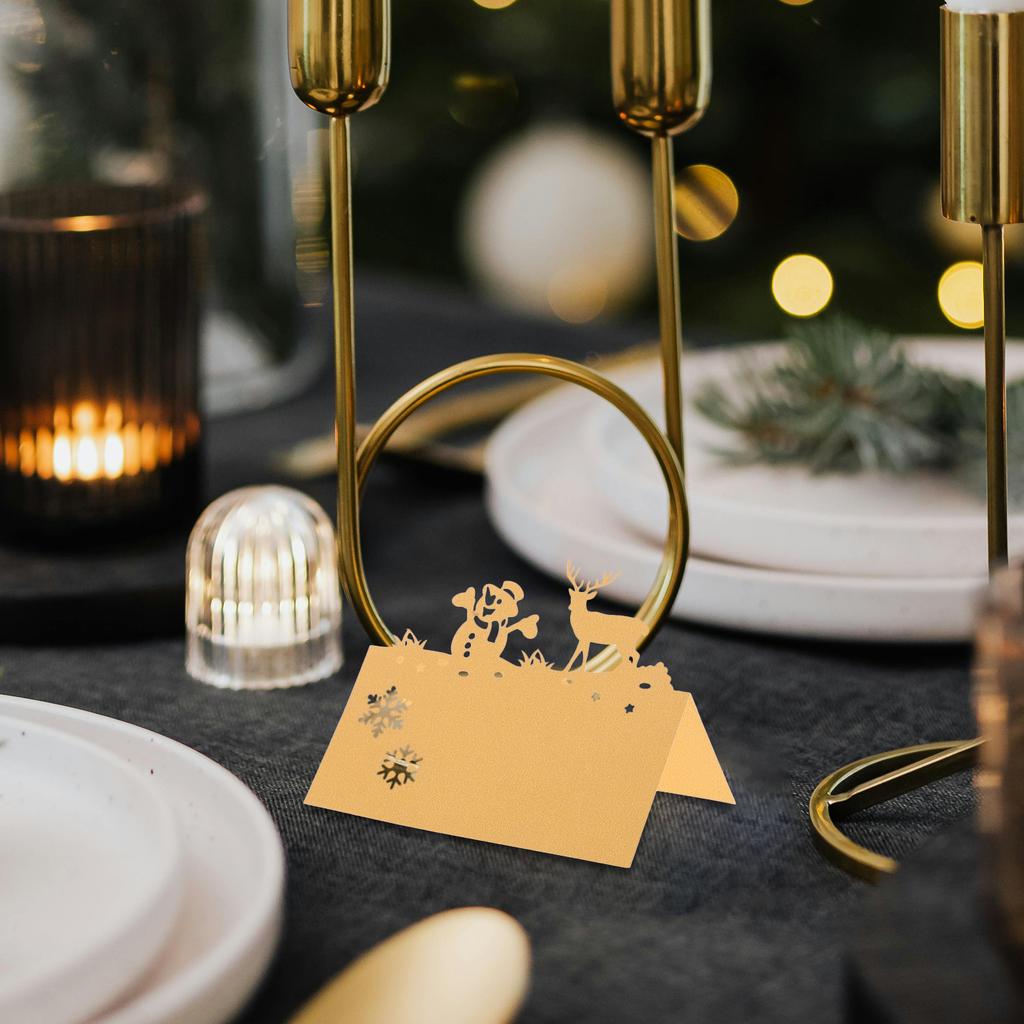 50Pcs Christmas Table Place Cards Reindeer Snowman Pattern Elegant Name Tents for Holiday Gathering Wedding Dinner Seating