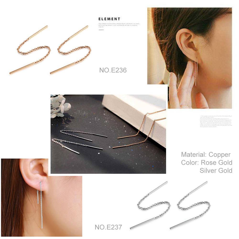 ZHOUYANG Chain Earring For Women Simple Style None Stone Rose Gold Color Ear Line Fashion Jewelry ZYE236 ZYE237