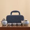 Hand-held Pot Twisted Lotus Portable Blue and White Travel Tea Set Kuaike Ru Kiln One Pot Three Cups Kuaike Cup Outdoor Gift