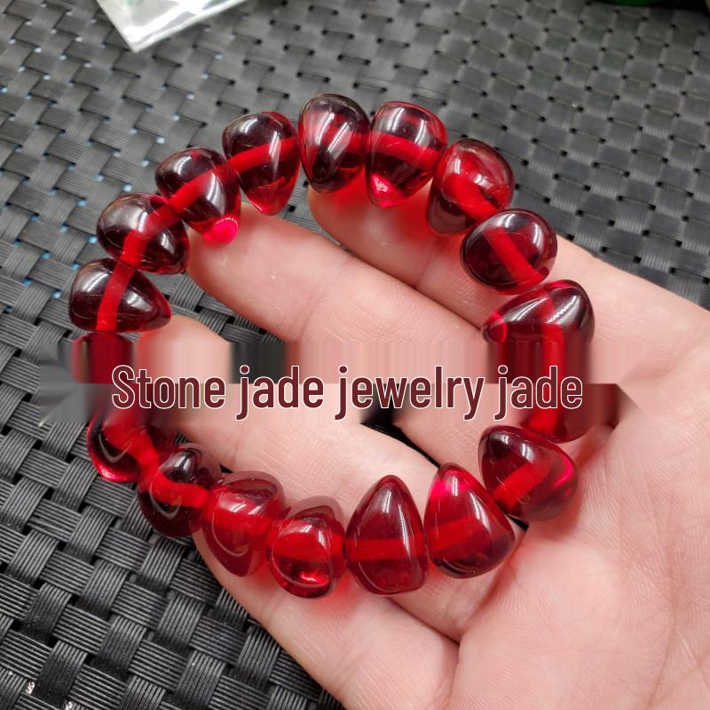 Irregular Shape Artificial Beeswax Bracelet, Imitation Blood Amber with Flower & Chicken Oil Yellow Accents