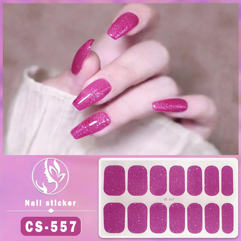 CS Waterproof No-Cure Gel Nail Wraps, Full Cover Korean Style Sparkling Solid Color Nail Stickers, Nail Patch Films