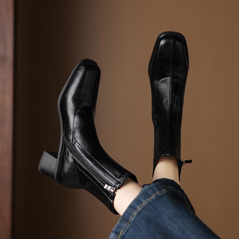 Krazing Pot Microfiber Winter Square Toe Modern Size 33 Boots Basic Size 43 Clothing Thick High Heels Zipper Women Ankle Boots