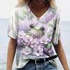 T-shirt da Donna Rana e Fiori Stampa Outdoor Retro Moda Casual Oversize T-shirt Estiva Donna Tshirt