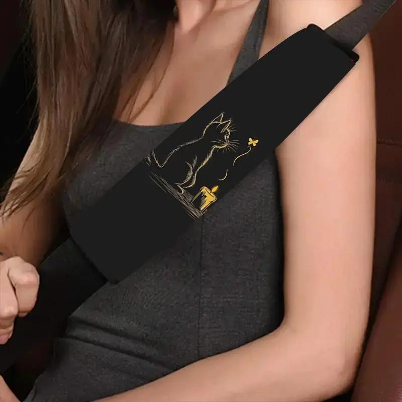 2pcs Car Seat Belt Shoulder Pad Cute Cat Car Seat Belt Shoulder Cover Interior Decoration Accessories for Men and Women