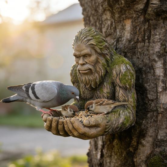 2Pcs Sasquatch Bird Feeder Decorative Outdoor Feeder Resin Sasquatch Sculpture Birdseed Tray for Tree Backyard Garden Art Decor Nature Lovers Gift