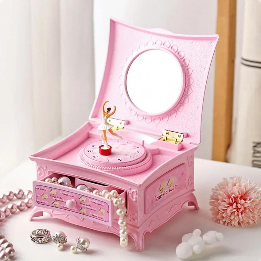 Elegant Classic Rotating Ballerina Music Box - Hand Crank Jewelry Box with Drawer Perfect Christmas Gift for Girls & Music Lover