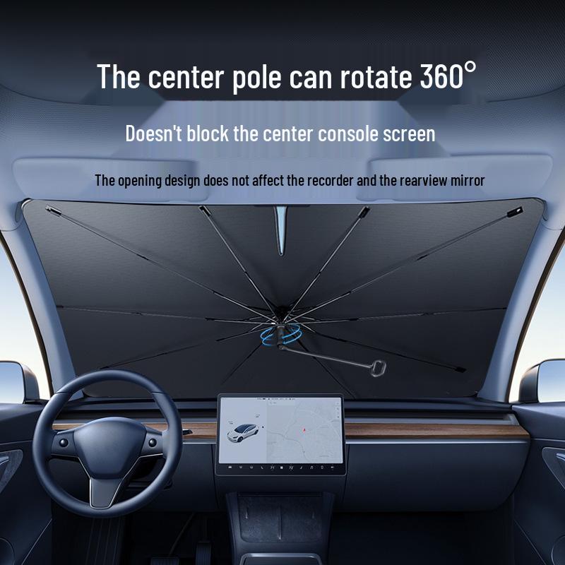 V-Shaped Titanium Gold Car Umbrella with Curved Handle for Front Windshield