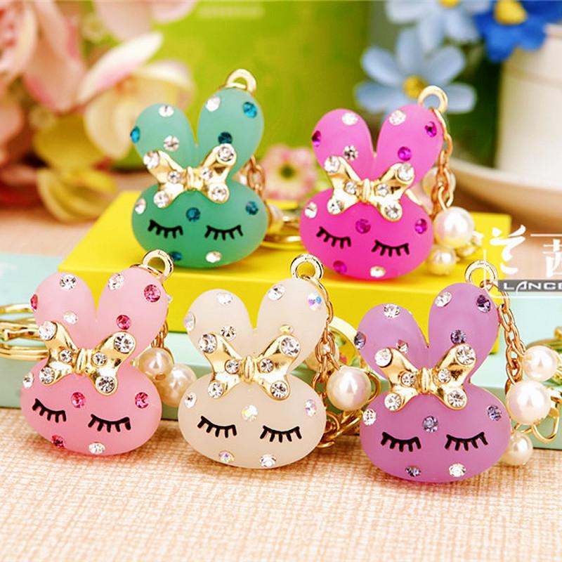 Adorable Rhinestone Rabbit Car Keychain Cute Creative Metal Keyring Gift For Women