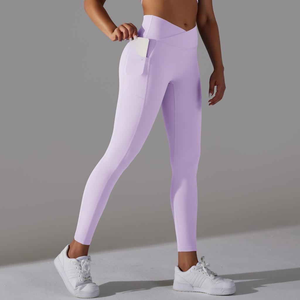 Women Cross Over High Waist Leggings Scrunch Sports Gym Leggins With Pocket  Soft Tights Training Pants Booty Lifting