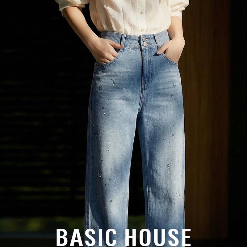 Basic House Women s Blue Studded Straight-Leg Jeans S