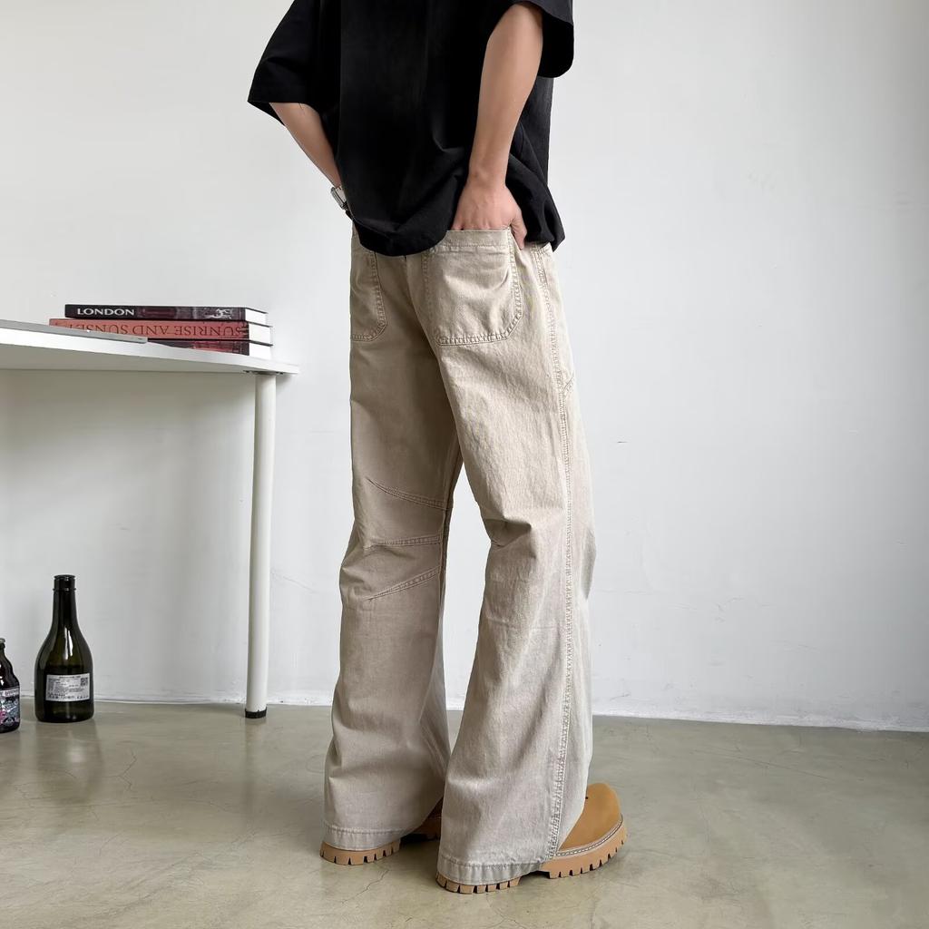 American overalls men's high street washed casual versatile trousers loose straight micro-pull trousers