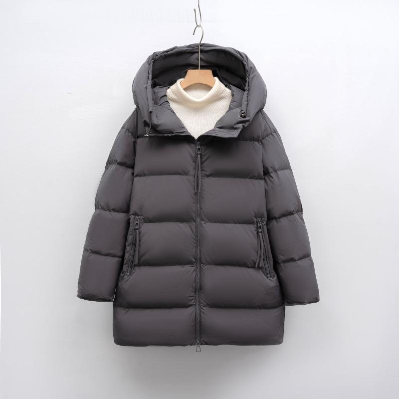 New White Duck Down Solid Color Simple Hooded Down Jacket Women's Loose New Winter Long Thickened Coat Tide