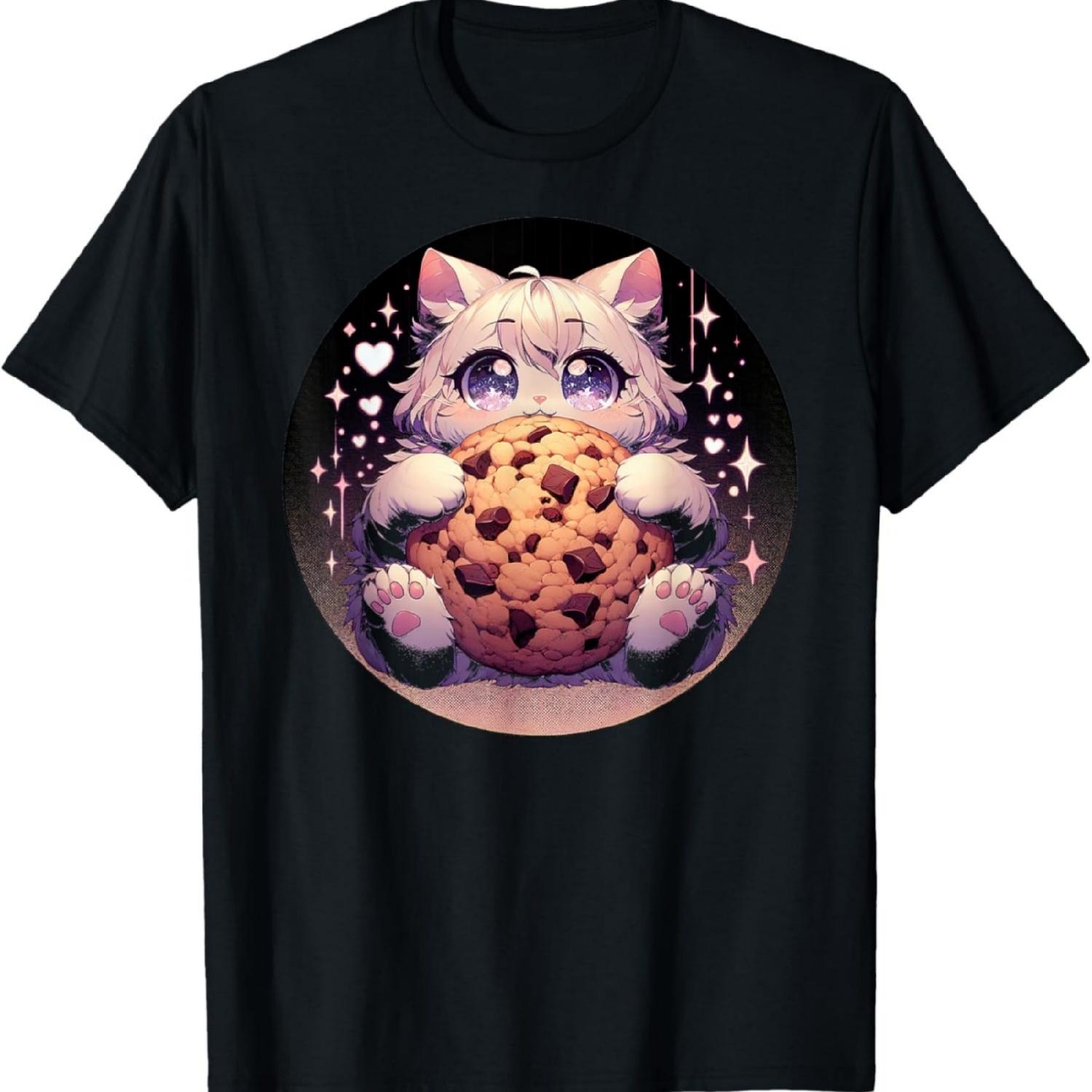 Kawaii Cat with Cookie T-Shirt S