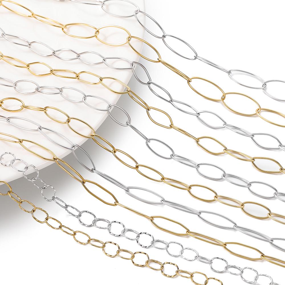 1Meter/Lot 304 Stainless Steel 5 Sizes Oval Shape Handmade Chains for DIY Necklace Bracelets Jewelry Making Accessories