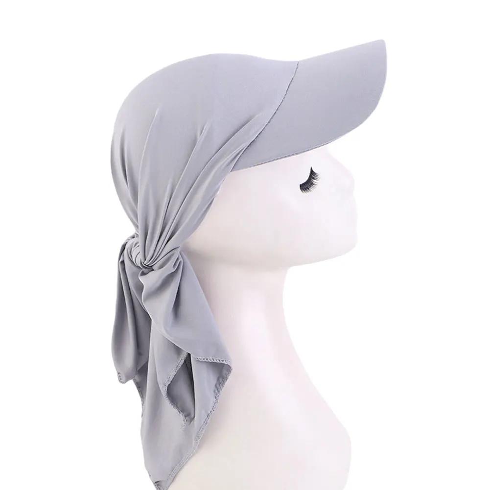 Women Ethnic Style Classic Solid Color Turban Hat Curved Brim Adjustable Baseball Cap Breathable Sunscreen Headscarf Hat