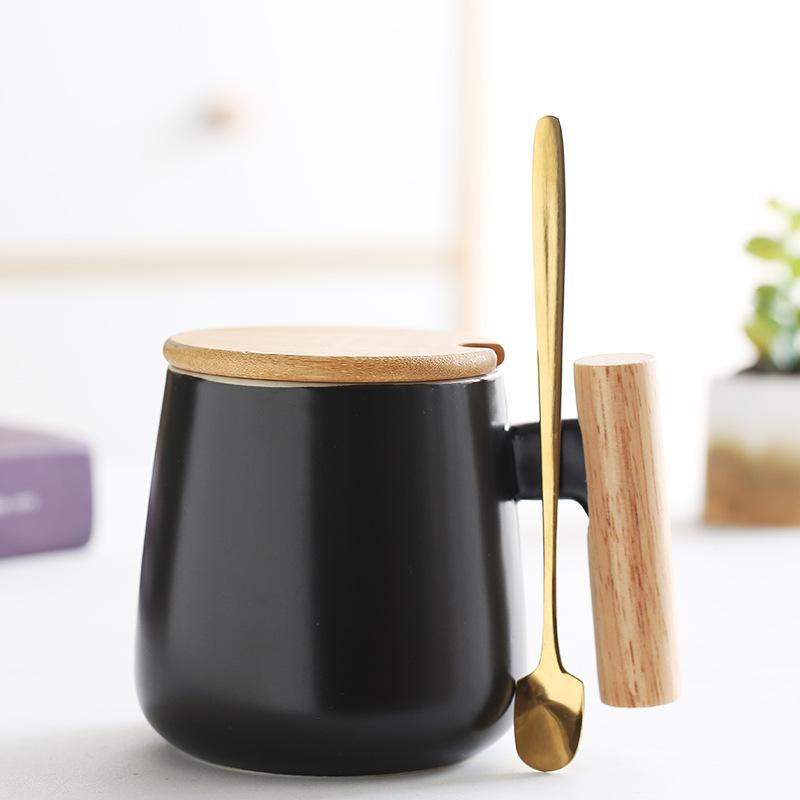 Nordic Style Wooden Handle Ceramic Mug Office Water Cup Couple Mug Holiday Event Gift