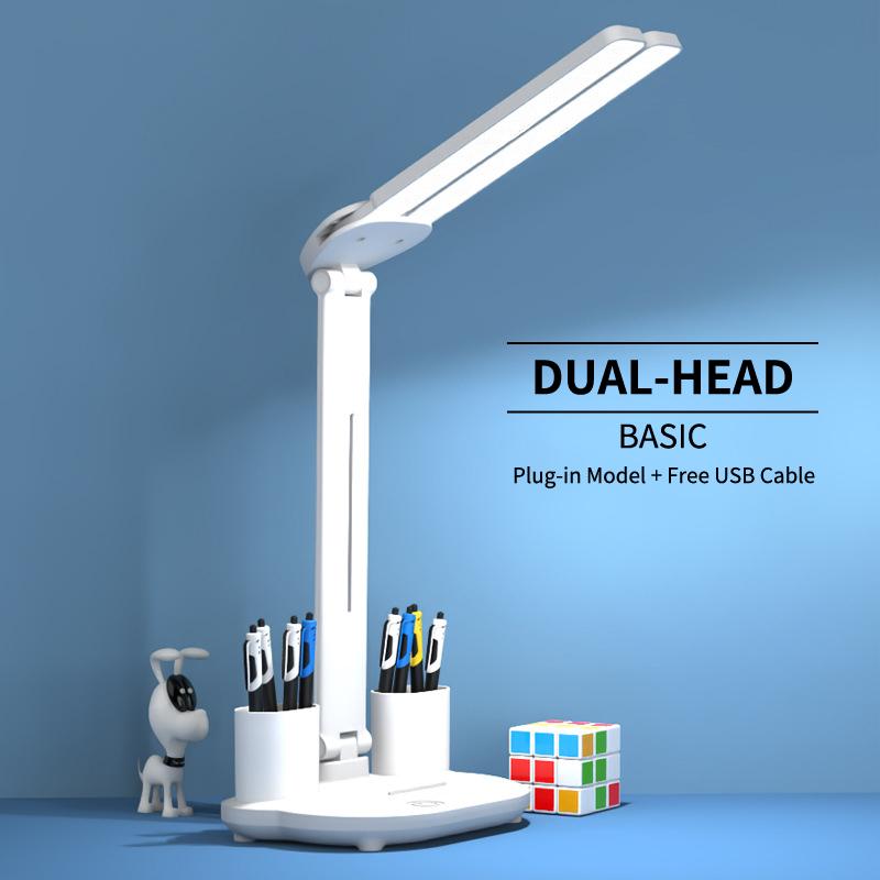 

Led Table Lamp Double-Headed Usb Chargeable Dimmable Desk Lamp With Calendar Clock Foldable Eye Protection Reading Night Light A1