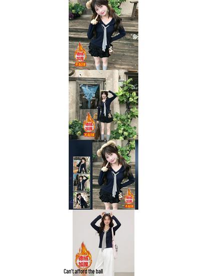 Korean Style Drop Shoulder Naval Collar Long Sleeve Top for Women, Slim Fit Flowy Ribbon Design, Perfect for Spring/Autumn.