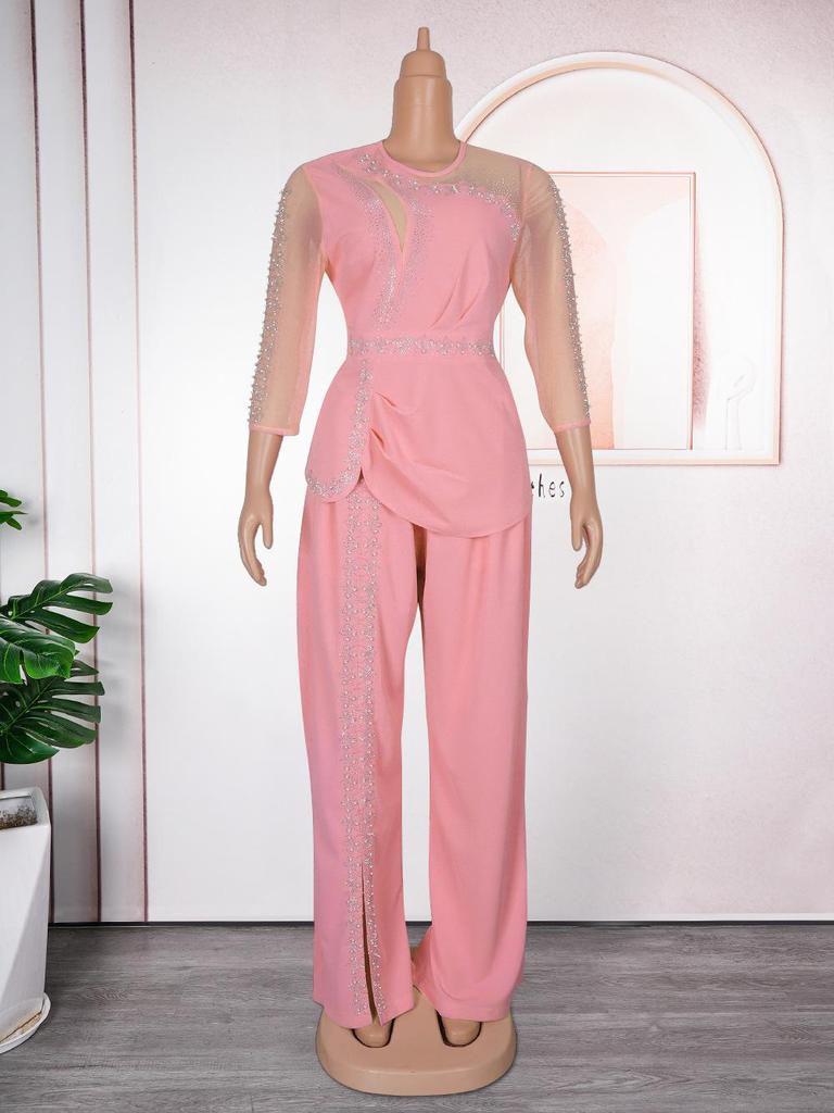 Afrykański Zestaw Top z Długim Rękawem i Spodnie Muzułmańskie Plus Size dla Kobiet