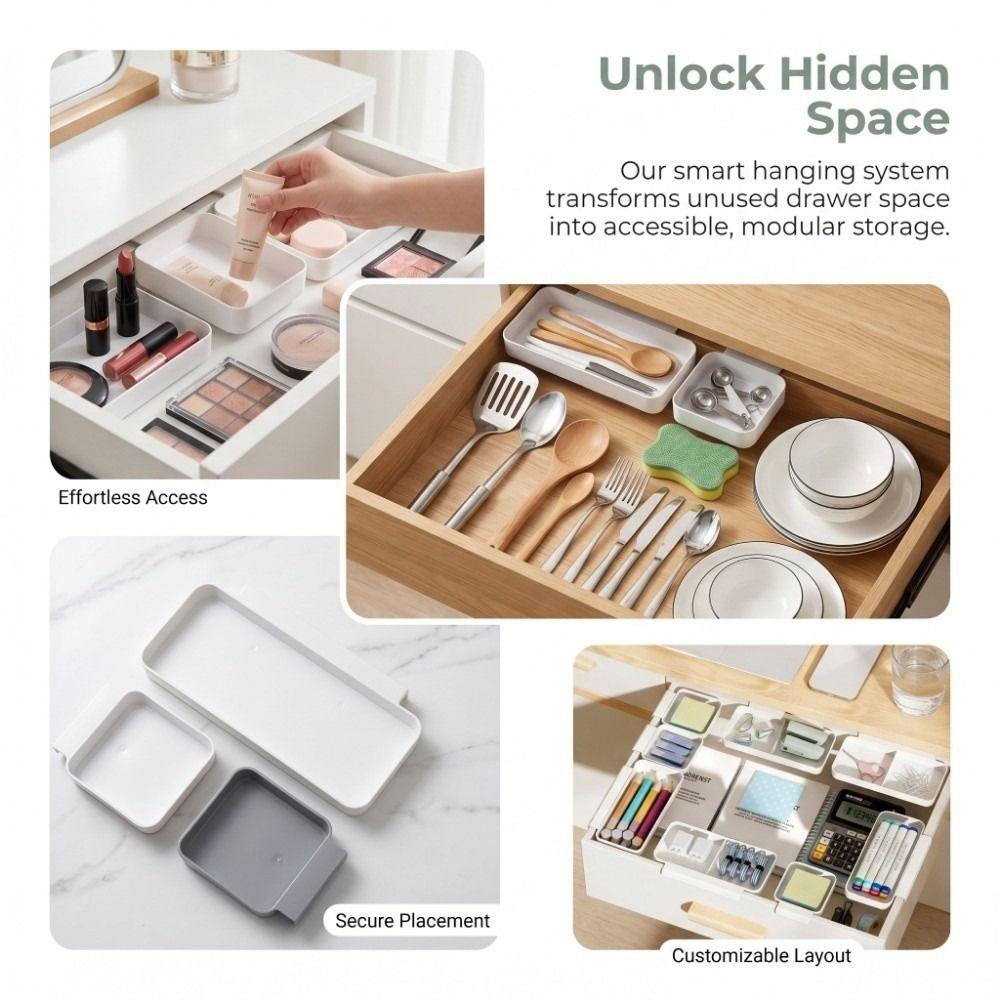 3Pcs Partitioned Storage Drawer Storage Box Set Practical Drawer Organizer Trays Desk