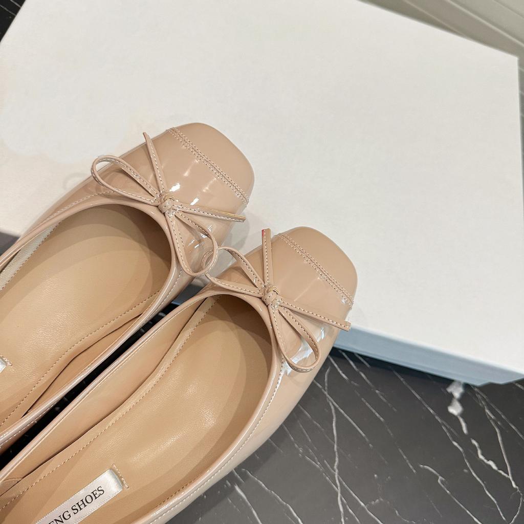 Sheepskin Version~ Small Inner Height Increase Women's Shoes Bow Square Head Shallow Mouth Ballet Single Shoes Women's Soft Sole Mary Jane Shoes