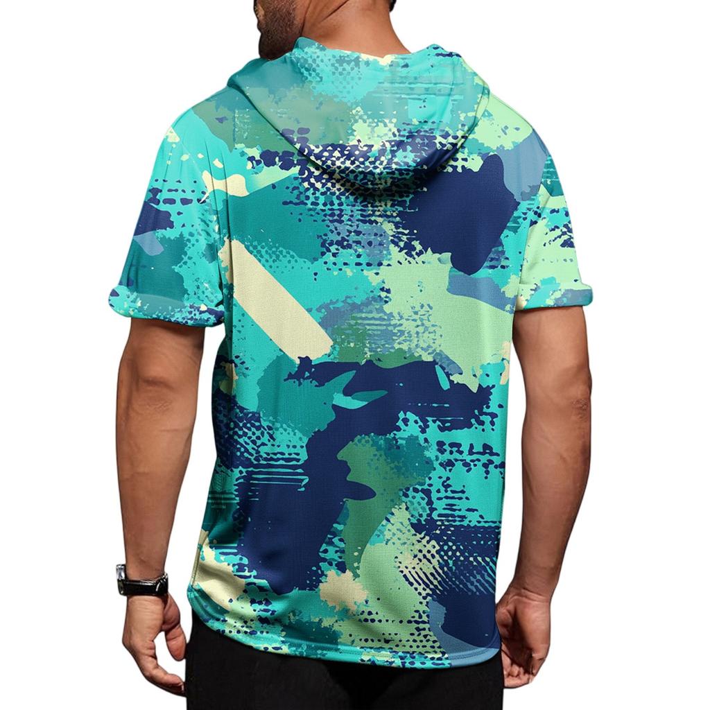 Camouflage Printed Men's Shirt Hooded Short-sleeved Hooded Spring And Summer Casual Daily Wear