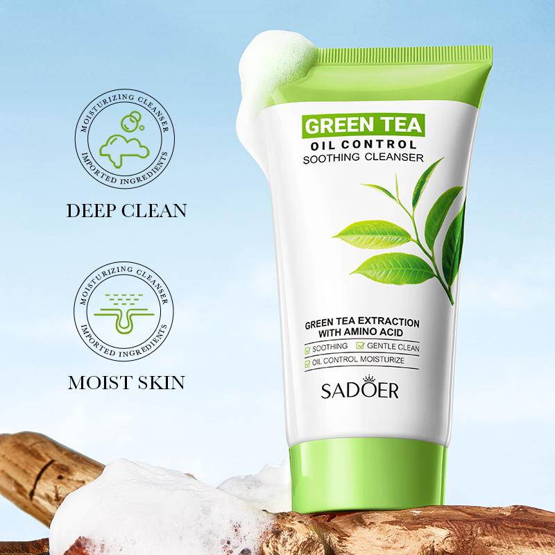SADOER Peach Green Tea Lemon Facial Cleanser Face Wash Foam Face Cleanser Moisturizing Deep Cleansing Facial Skin Care Cleanser