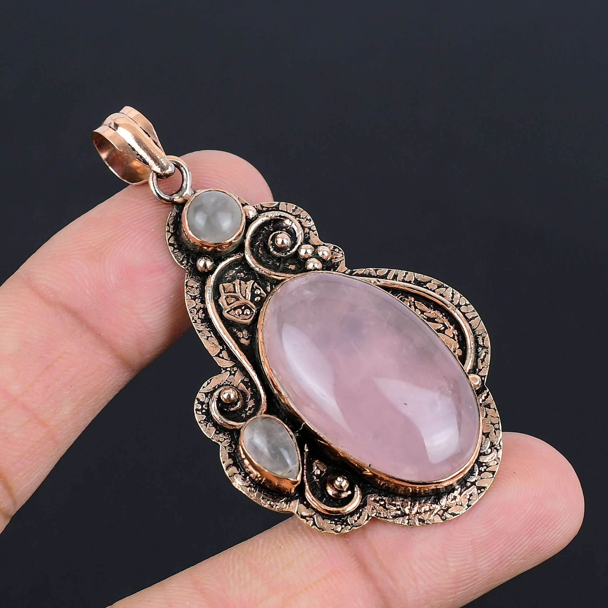 

Подвеска из розового кварца | Ювелирное украшение с подвеской из окисленной чистой меди | Ожерелье с подвеской | Подарок из медной подвески ручной работы