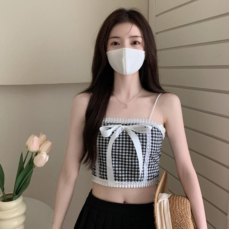 

Женский милый тонкий топ на бретельках, укороченный топ с бантом One Size