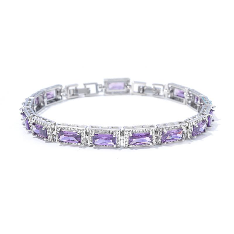 Light Luxury Square Multi-Colored Zircon Inlaid Bracelet, Women'S Silver-White Jewelry, Bridal Jewelry.