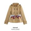 Spring 2025 Women's European & American Style Fashion Print Short Trench Coat with Scarf Detail