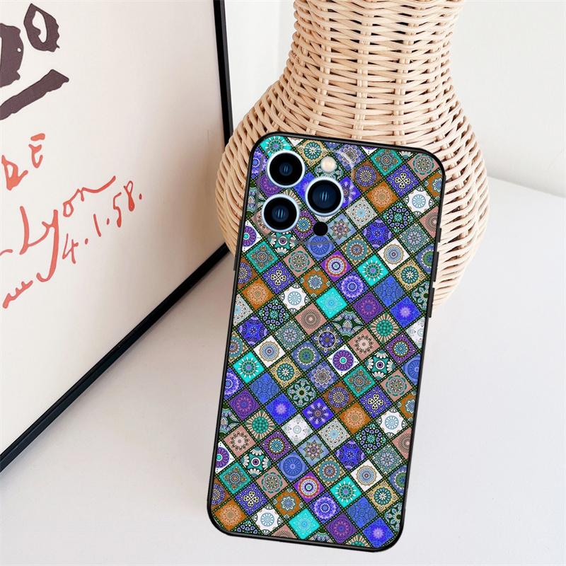 Vintage Retro Lattice Flower Phone Case For iPhone 17 Pro Max 16 15 11 12 13 14 Pro Max mini 15 16 Plus 16e 17 Air Cover