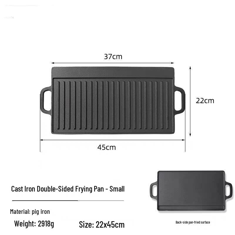 Double-Sided Cast Iron Griddle: Home & Outdoor BBQ, Thickened, Non-Coated, Induction Compatible