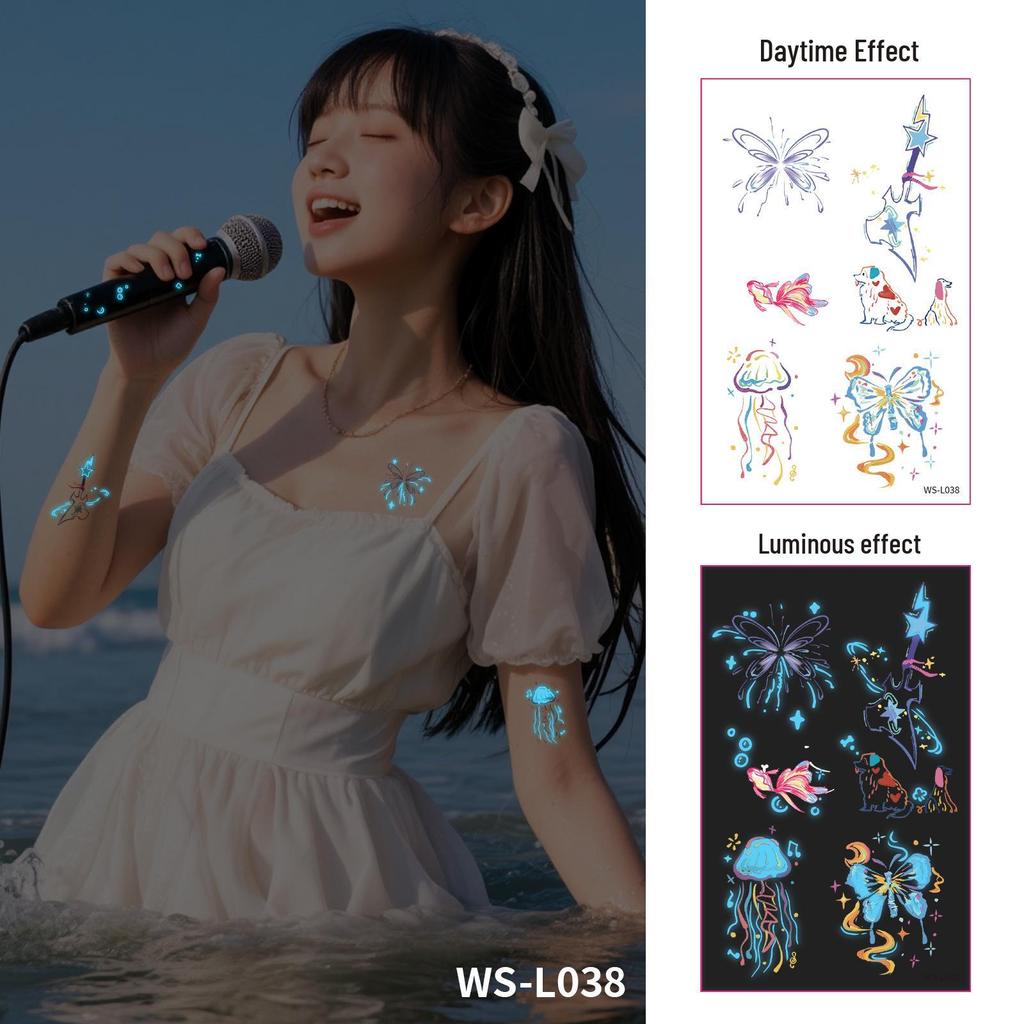Blue Luminous Waterproof Tattoo Stickers for Carnival & Music Festivals - Sweatproof & Durable