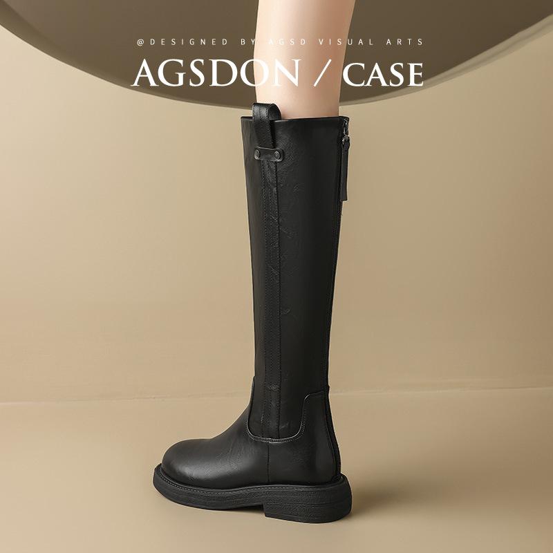 Augustine Black Boots Women's 2025 New Autumn and Winter Fleece Thick-soled Thick-legged Small Knight Boots Boots