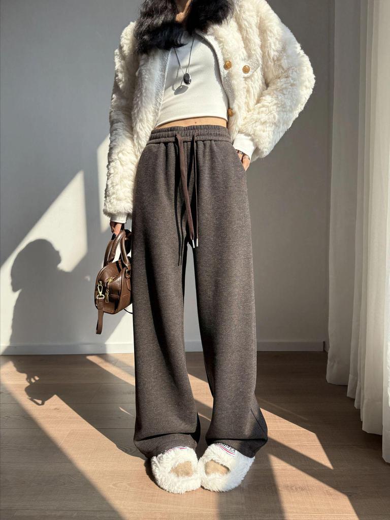 Aixuan White Wool Acetate Wide-Leg Pants: 2025 Autumn/Winter Women's Casual Draped Trousers
