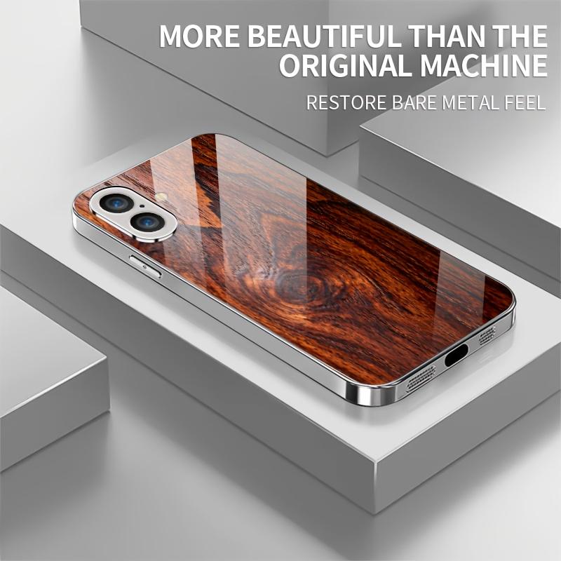 Wood Grain Texture Pattern Electroplated Glass Lens Protection Business Design Phone Case for iPhone 16  17 Pro 15 14 Pro Max