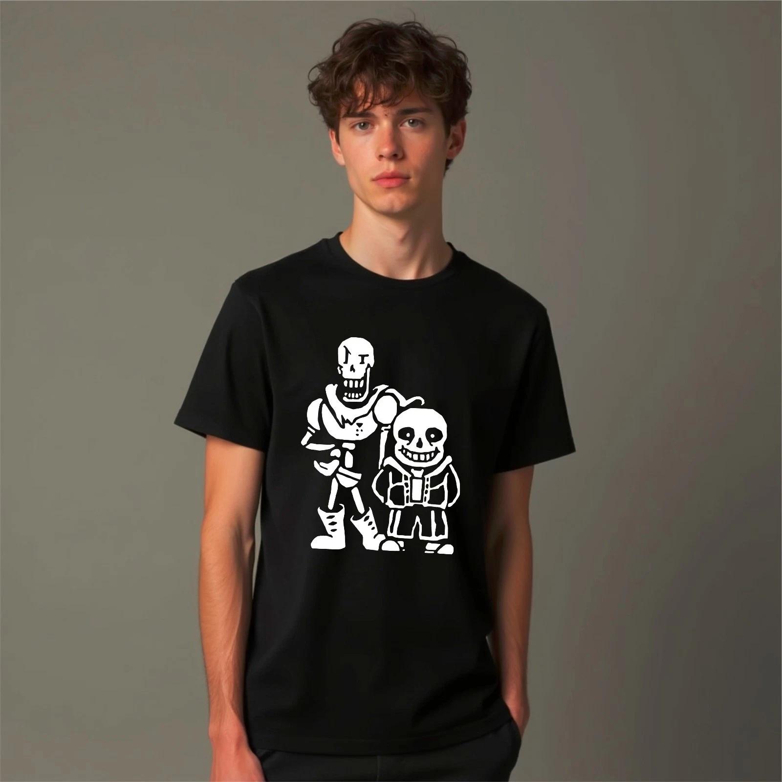 Retro 8-Bit Pixel Skeleton Brothers Duo Cartoon Graphic Game Apparel Art T-Shirt L