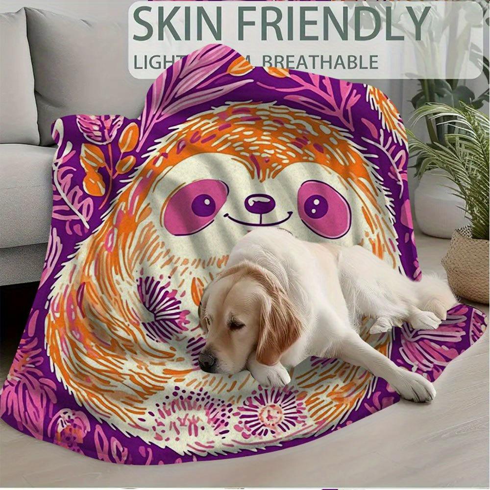 1pc 60x80 Inch Retro Sloth & Floral Print Blanket - Soft 100+ Thread Count All-Season Throw for Bedroom, Living Room, Office