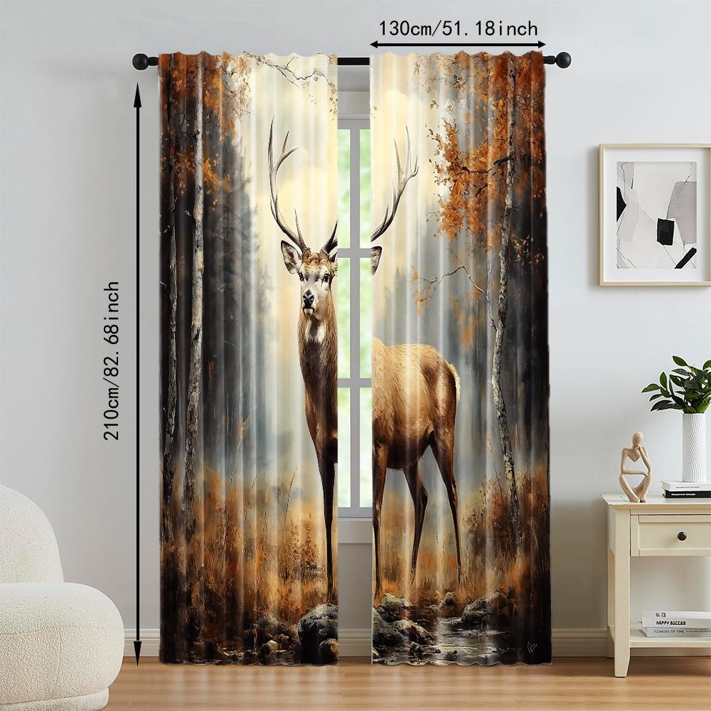Set Of 2 Versatile Polyester Transparent Curtains Home Decoration Feet Elk Use Bedrooms Living Rooms Curtain Perfect For Great Room