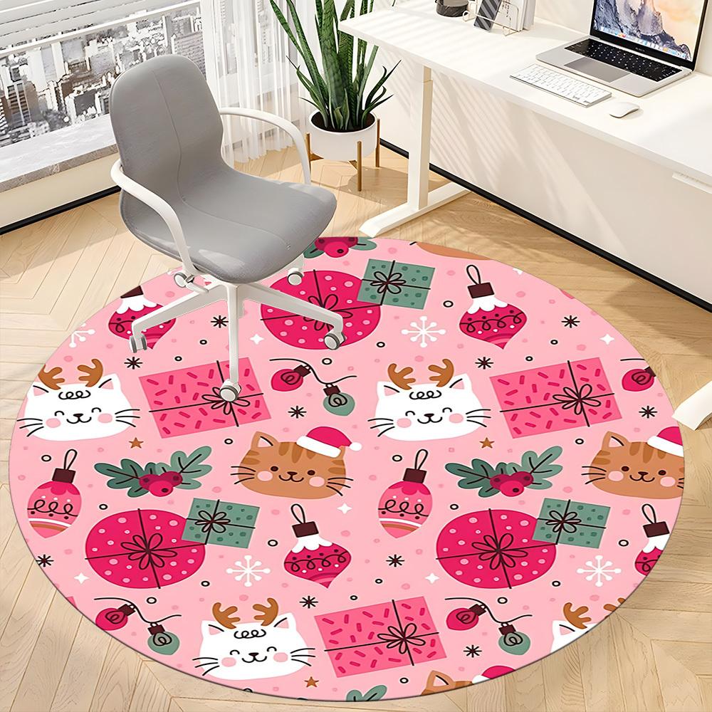 1pc Christmas Cats Office Round Area Rug, Indoor Mat Suitable For Office, Under Office Chairs Bedroom Living Room Home Decor, Room Deco