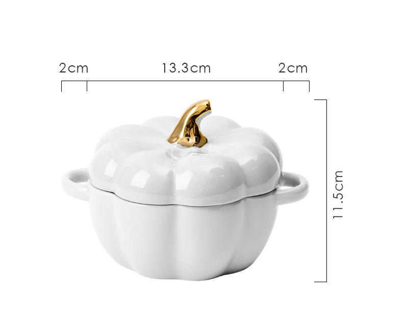 Pumpkin Ceramic Bowl with Lid Mini Baking Pan Cute Pumpkin Bowls Outdoor Travel Children's Tableware Thanksgiving Party Decor